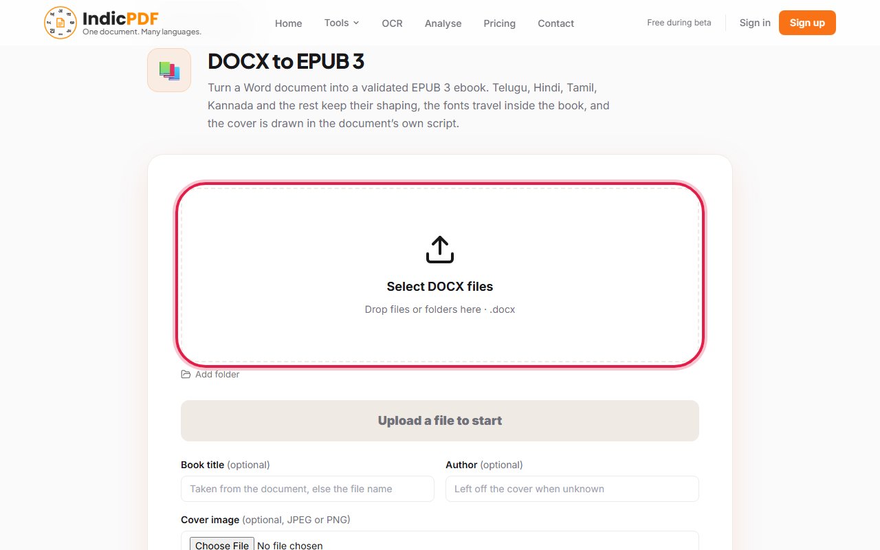 Step 2: Click the upload box (Drop files or folders here) and choose your Word file.