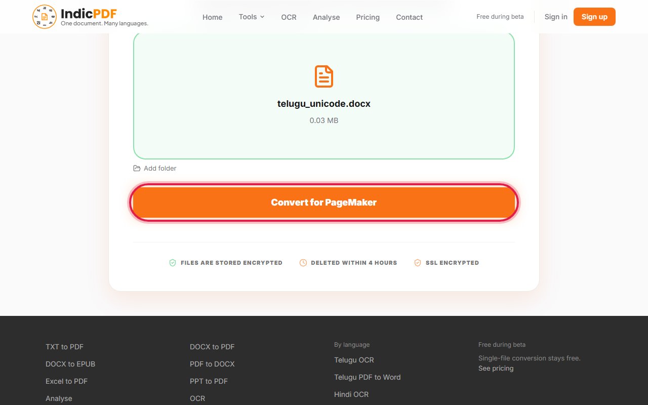 Step 4: Click Convert for PageMaker.