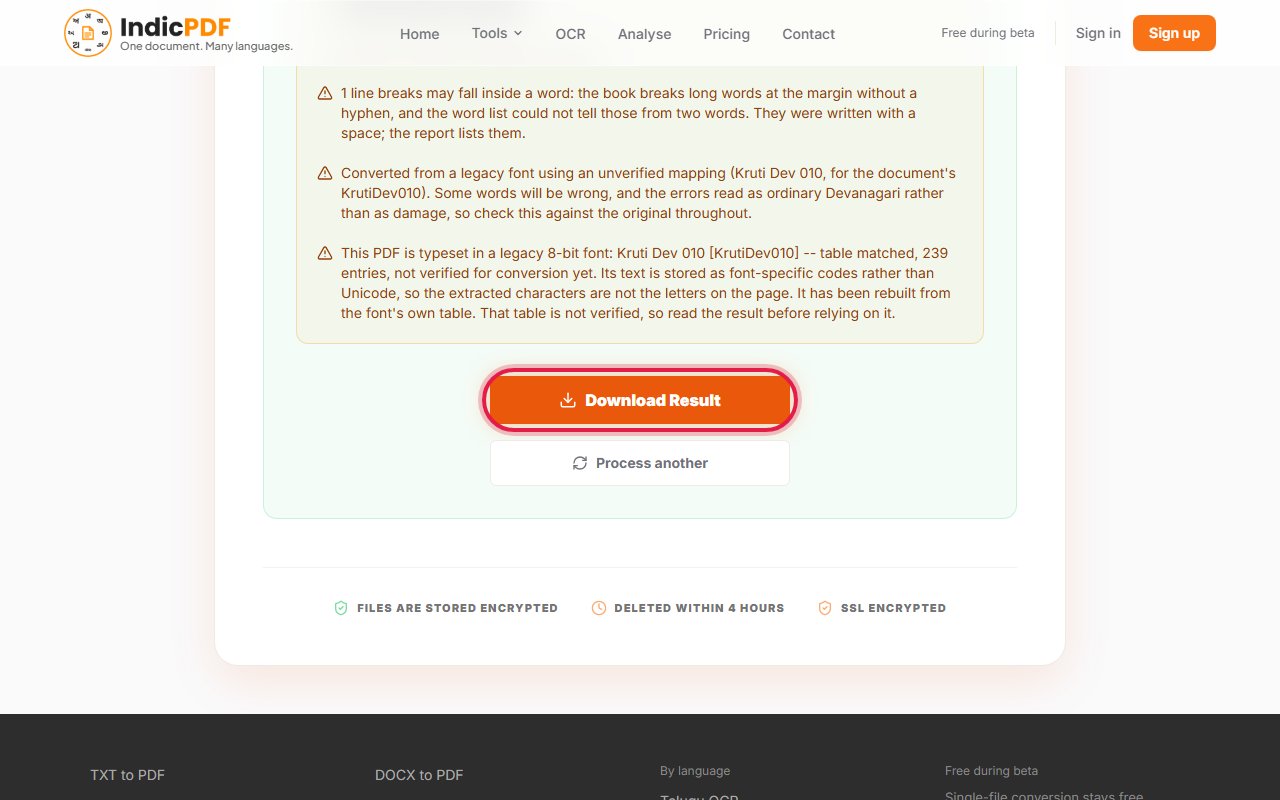 Step 6: Click Download Result. Open the Word file and read it once against your PDF.