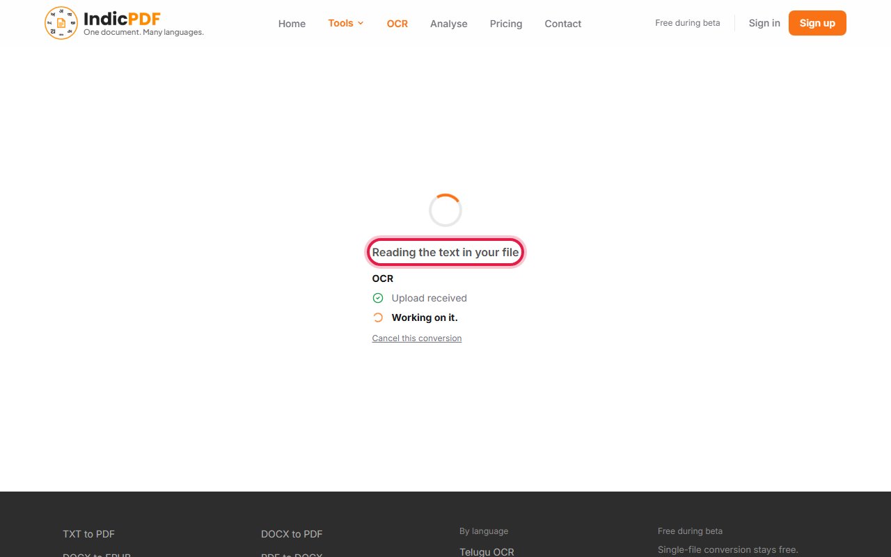 Step 5: Wait while the page says Reading the text in your file. A scanned page can take a minute or more.