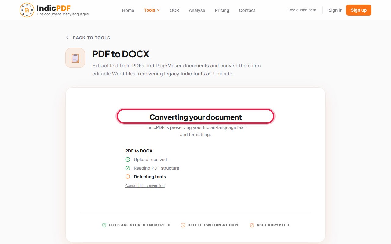 Step 4: Wait while the page says Converting your document. If others are ahead of you, it shows your place in line.