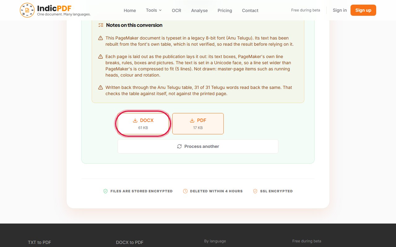 Step 5: Download the DOCX. The PDF beside it shows the same pages and is useful for checking.