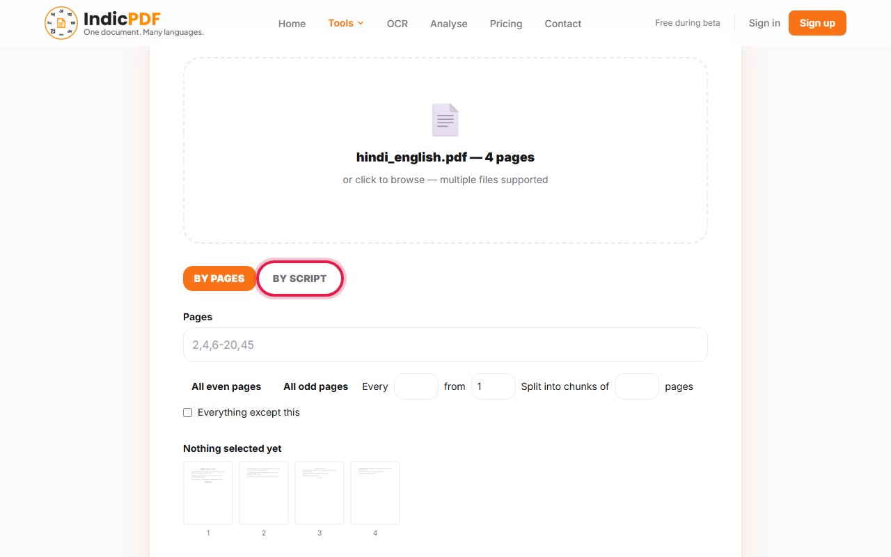 Step 3: Choose By pages to type page numbers, or By script to pick pages by the language written on them.