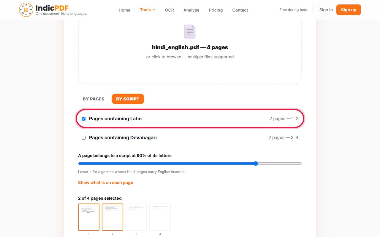 Step 4: Type the pages or tick the group you want. The line Nothing selected yet changes to the number of pages chosen, and those pages light up in the strip.
