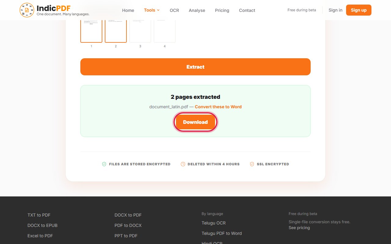 Step 6: Click Download. You can extract another group from the same PDF without uploading it again.